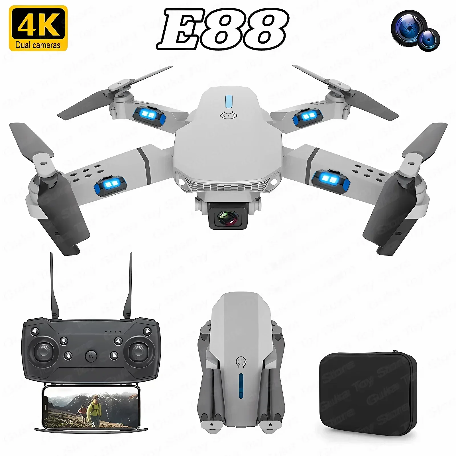 Drone Rc E88 Pro - E88 Pro WIFI FPV Droneมุมกว้างHD 4K